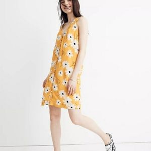 Madewell Heather Button Front Dress Ikat Floral Print Yellow Medium